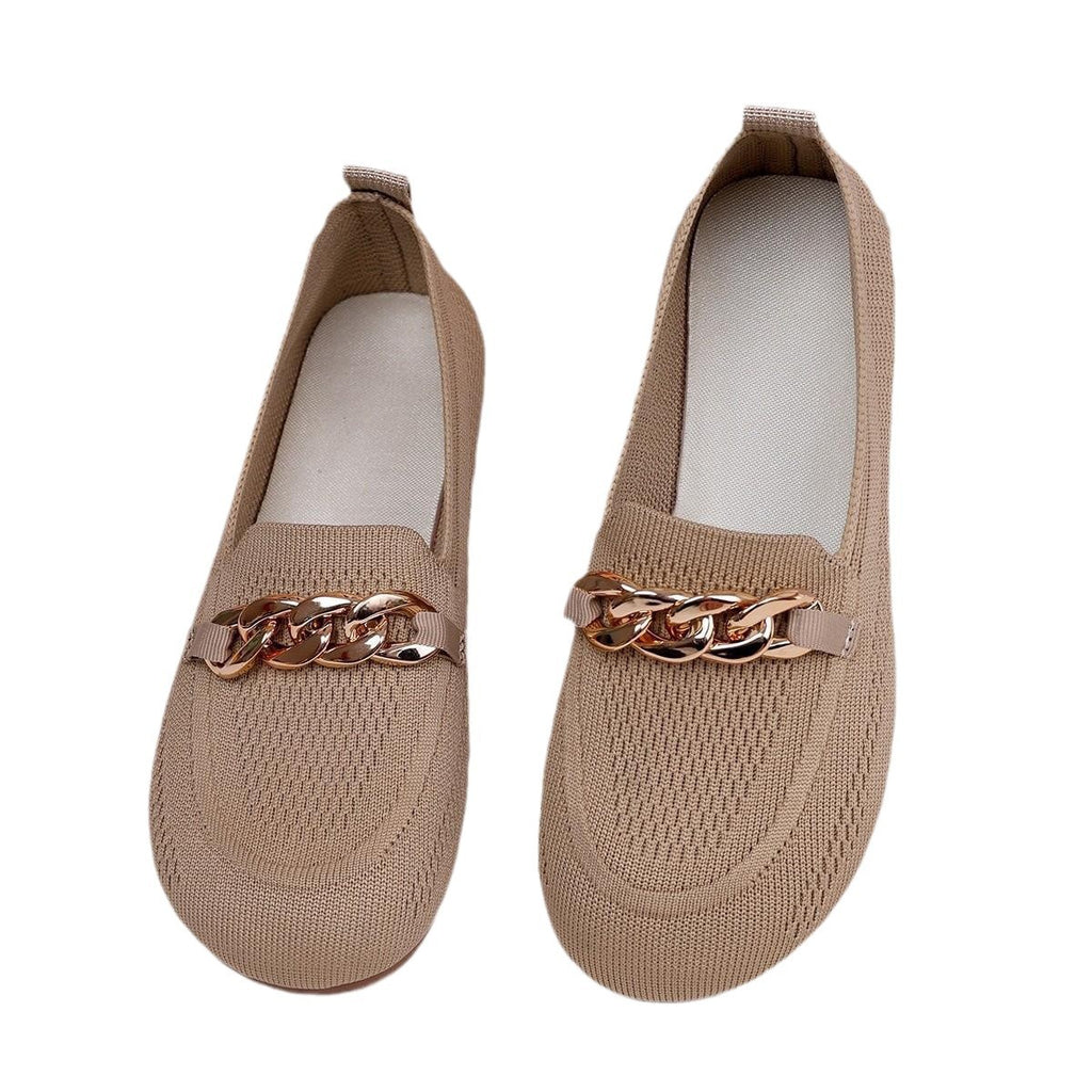 Womens Breathable Metal-chain Loafers With Soft Soles