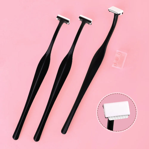 3 eyebrow shaver sets, T-shaped stainless steel safety eyebrow shaver, cosmetic tools, eyebrow care and shaving.